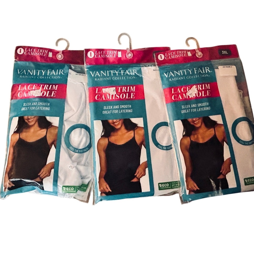 Vanity Fair Camisole Women 3XL White NEW 3 Pack Lace Trim Radiant Collection